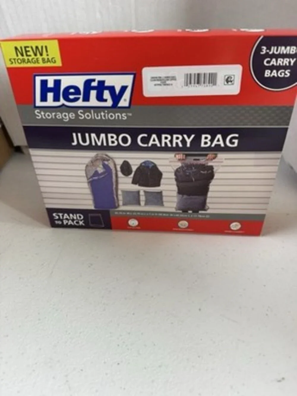 Hefty Jumbo Carry Bag 3-Pack Clear Plastic Flat Bottom Reinforced Handle